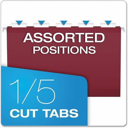 Pendaflex 1/5 Tab Cut Legal Hanging Folder - 8 1/2" x 14" - Internal Pocket - 11 pt. - Burgundy - Reinforced, Tear Resis