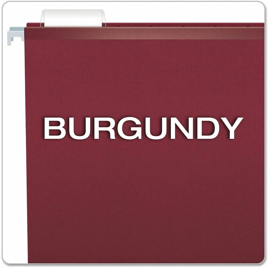 Pendaflex 1/5 Tab Cut Legal Hanging Folder - 8 1/2" x 14" - Internal Pocket - 11 pt. - Burgundy - Reinforced, Tear Resis