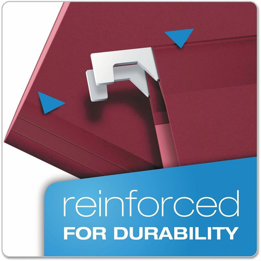 Pendaflex 1/5 Tab Cut Legal Hanging Folder - 8 1/2" x 14" - Internal Pocket - 11 pt. - Burgundy - Reinforced, Tear Resis