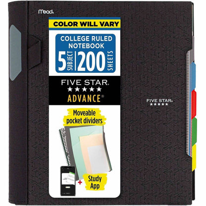 Mead College Ruled Subject Notebooks - 200 Pages - Spiral - 11" Height x 10.2" Width - Assorted Plastic Cover - 1 Each
