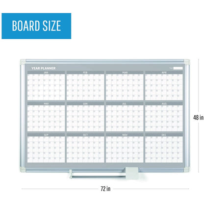 MasterVision Bi-silque 12-Month Yearly Magnetic Dry Erase Planners - Yearly - 12 Month - White - Aluminum - 24" Height x