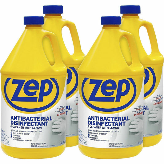 Zep Antibacterial Disinfectant and Cleaner - For Bathroom, Hospital - 128 fl oz (4 quart) - Lemon Scent - 4 / Carton