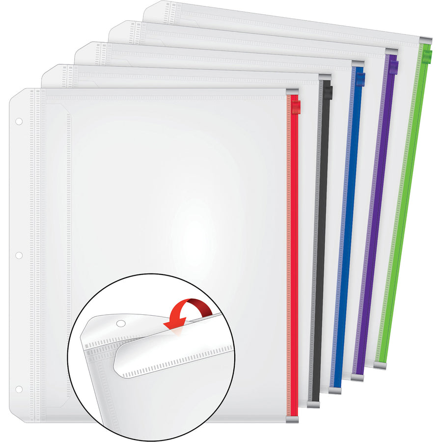 Cardinal® Zipper Binder Pockets - 0.50" Maximum Capacity - 100 x Sheet Capacity - For Letter 8 1/2" x 11" Sheet - 3 x Ho