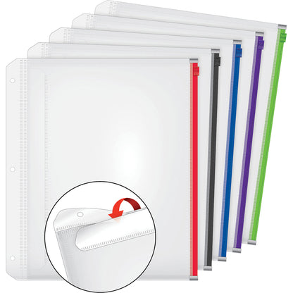 Cardinal® Zipper Binder Pockets - 0.50" Maximum Capacity - 100 x Sheet Capacity - For Letter 8 1/2" x 11" Sheet - 3 x Ho