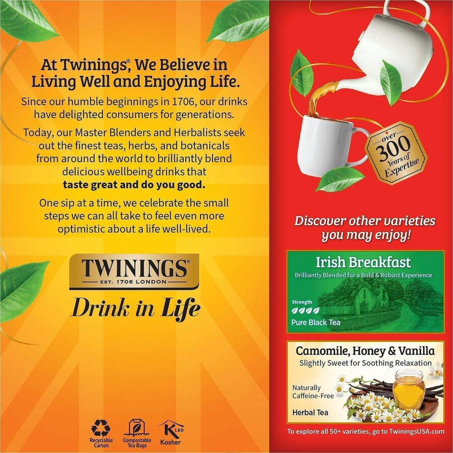 Twinings of London English Breakfast Black Tea Bag - 25 Cup - 25 / Box