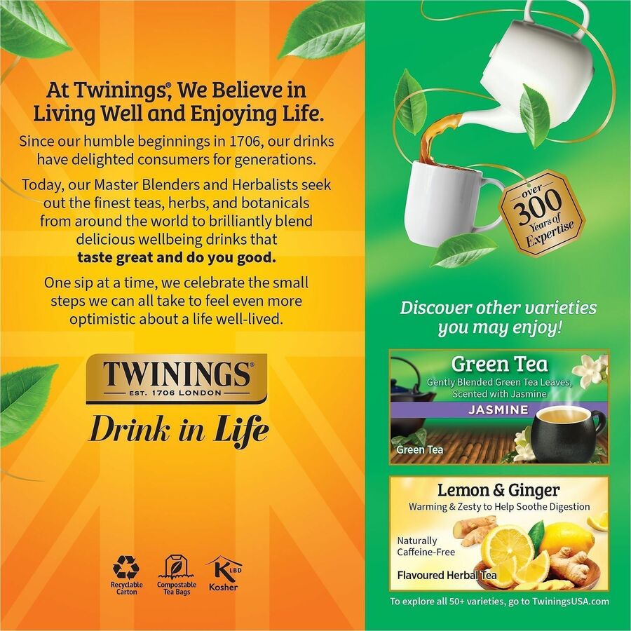 Twinings of London 100% Natural Green Tea Bag - 25 Cup - 25 / Box