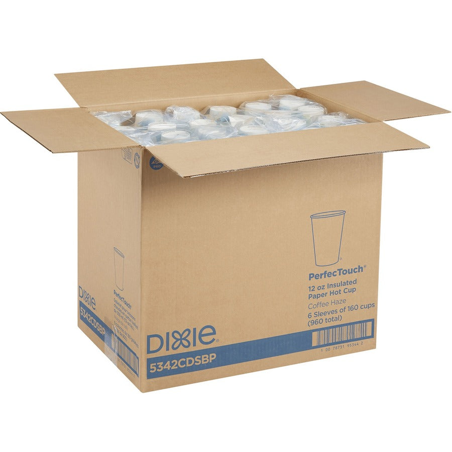 Dixie PerfecTouch 12 oz Insulated Paper Hot Coffee Cups by GP Pro - 12 fl oz - Assorted - Paper - Coffee, Hot Drink - 16