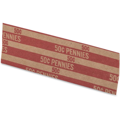PAP-R Flat Coin Wrappers - Total $0.50 in 50 Coins of 1¢ Denomination - Heavy Duty - Paper - Red - 1000 / Box
