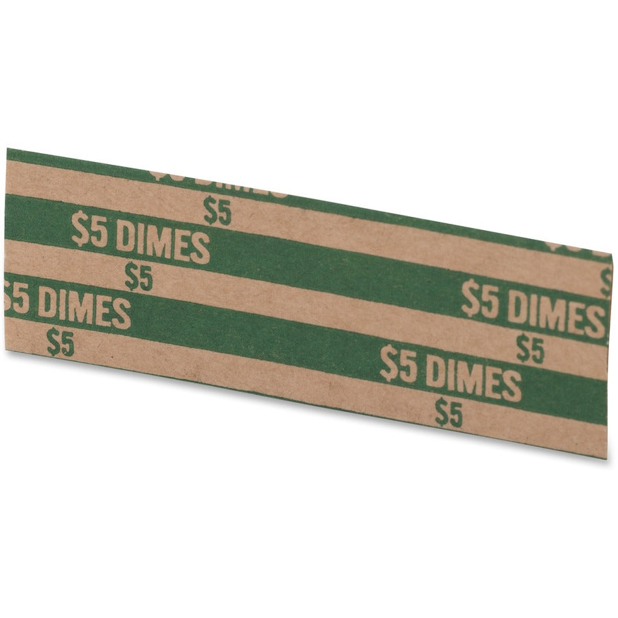 PAP-R Flat Coin Wrappers - Total $5.0 in 50 Coins of 10¢ Denomination - Heavy Duty - Paper - Green - 1000 / Box