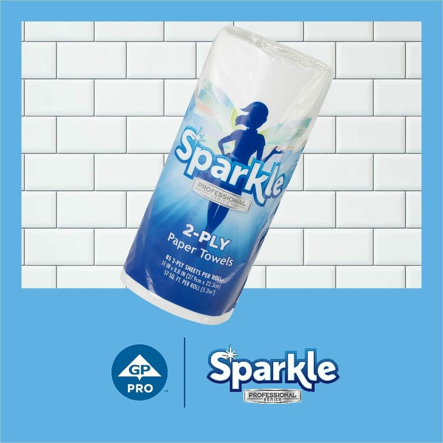 Sparkle Professional Series® Kitchen Paper Towel Rolls - 2 Ply - 8.80" Width x 11" Length - 85 Sheets/Roll - White - 15 