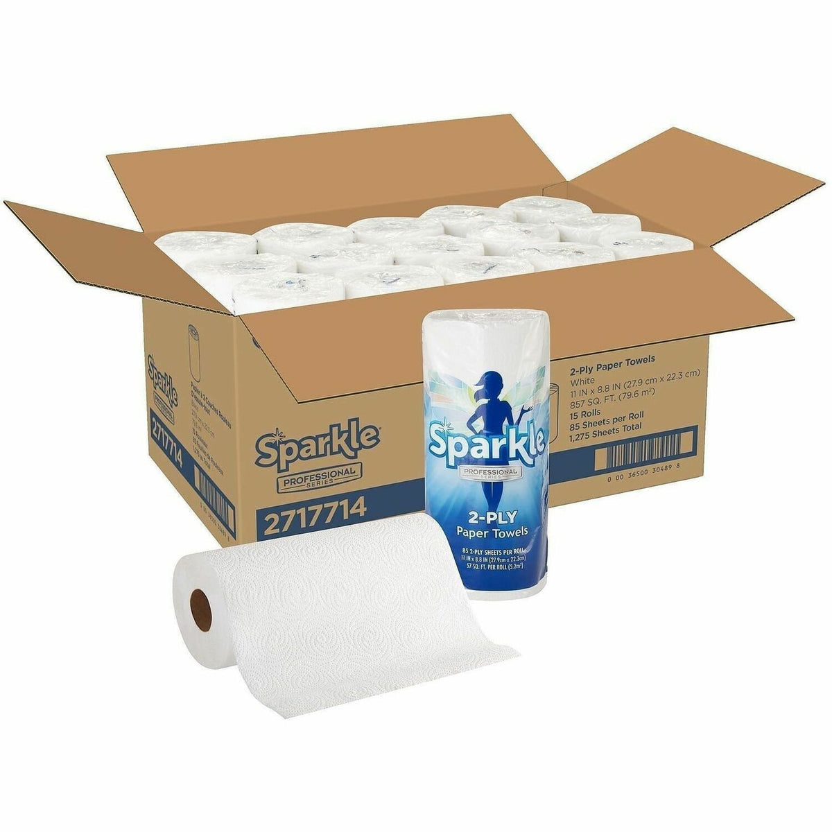 Sparkle Professional Series® Kitchen Paper Towel Rolls - 2 Ply - 8.80" Width x 11" Length - 85 Sheets/Roll - White - 15 