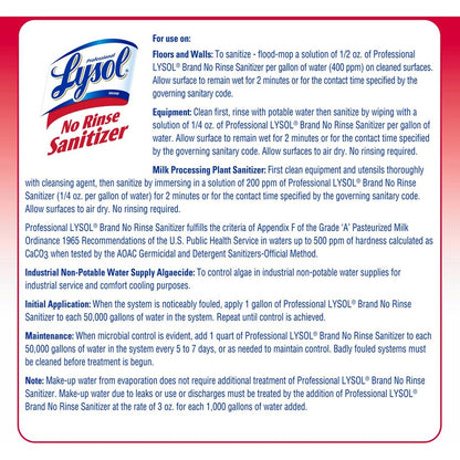 Professional Lysol No Rinse Sanitizer - Concentrate - 128 fl oz (4 quart) - No-rinse, Disinfectant, Anti-bacterial - Cle