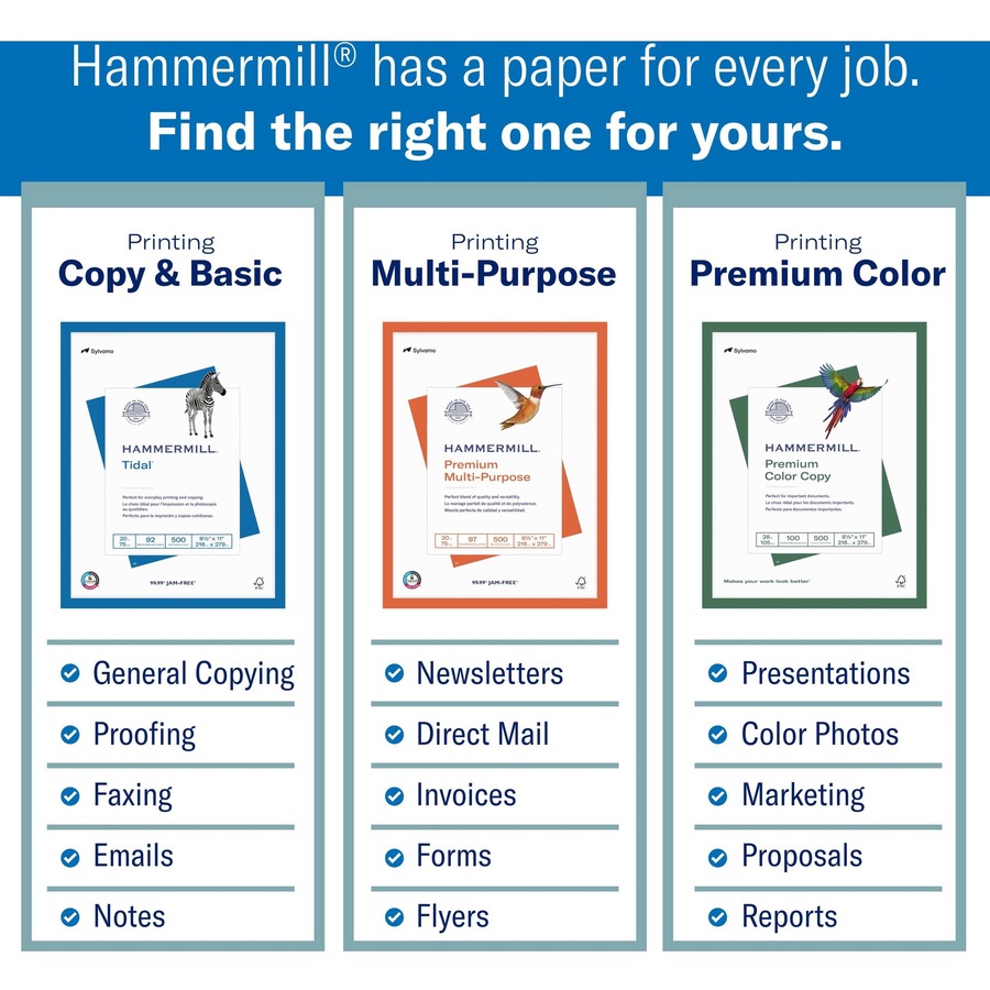 Hammermill Tidal Recycled Copy Paper - White - 92 Brightness - Letter - 8 1/2" x 11" - 20 lb Basis Weight - Sustainable 