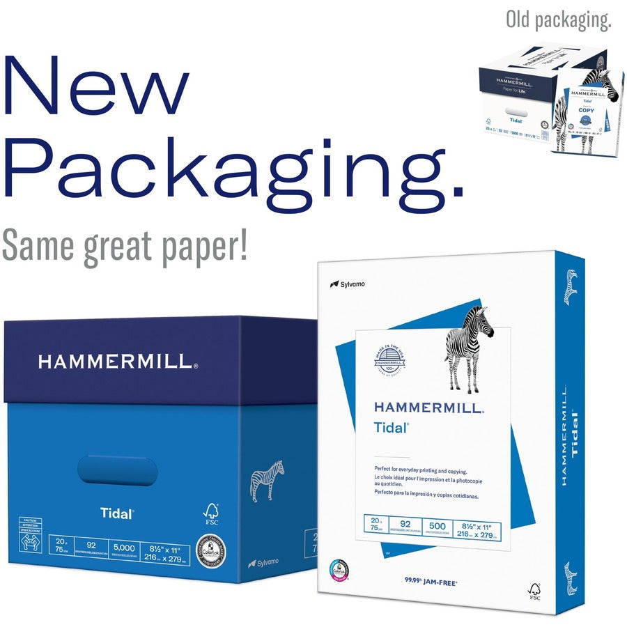 Hammermill Tidal Recycled Copy Paper - White - 92 Brightness - Letter - 8 1/2" x 11" - 20 lb Basis Weight - Sustainable 
