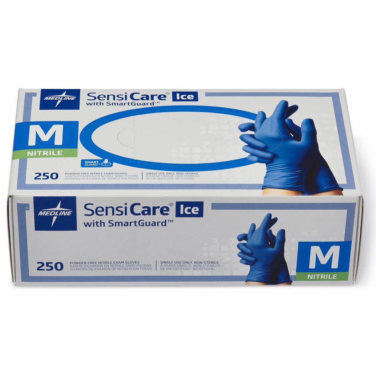 Medline SensiCare Ice Blue Nitrile Exam Gloves - 9.50" Glove Length - Medium Size - Dark Blue - 250 / Box