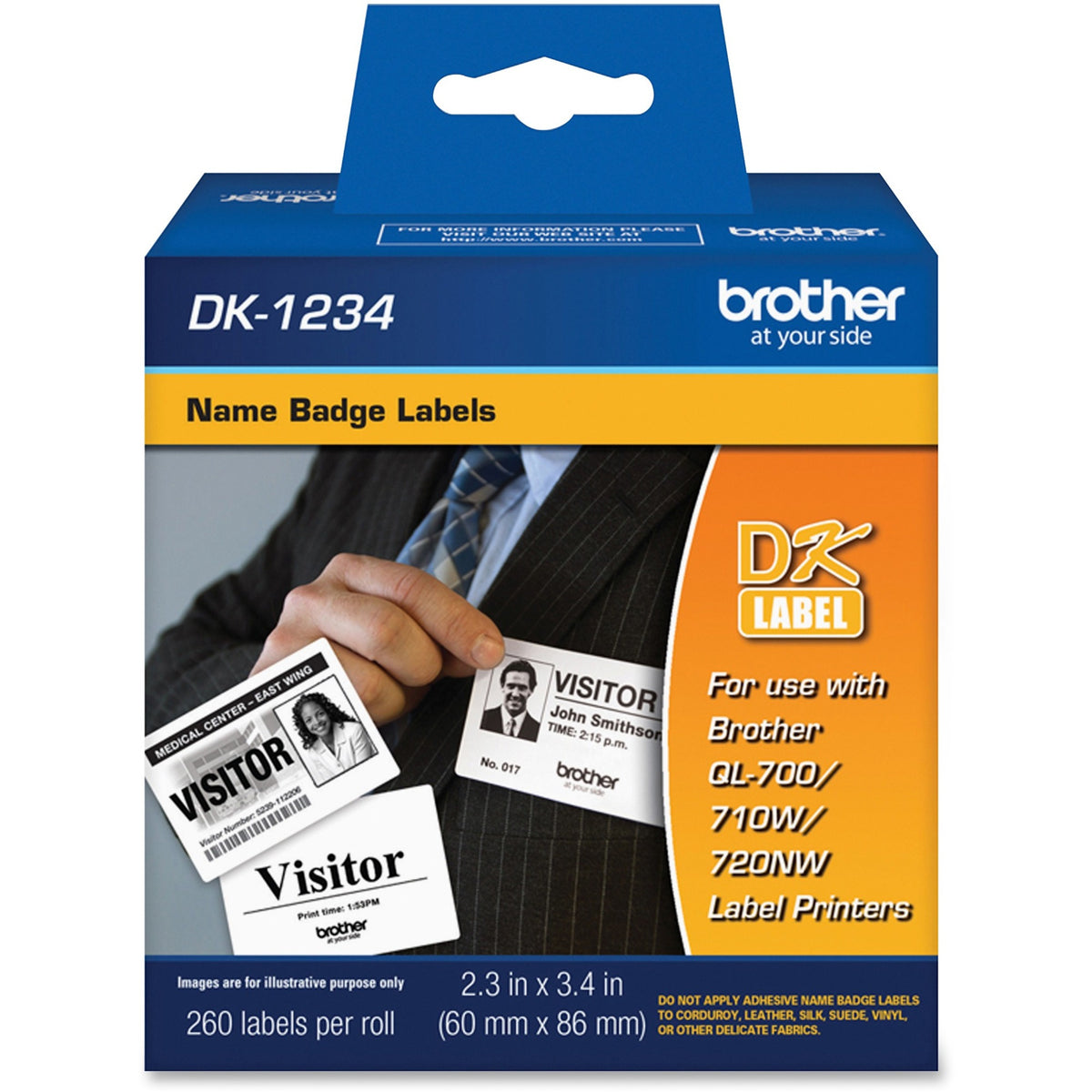 Brother Adhesive Name Badge Labels - 2 23/64" Width x 3 25/64" Length - Rectangle - Direct Thermal - White - Paper - 260