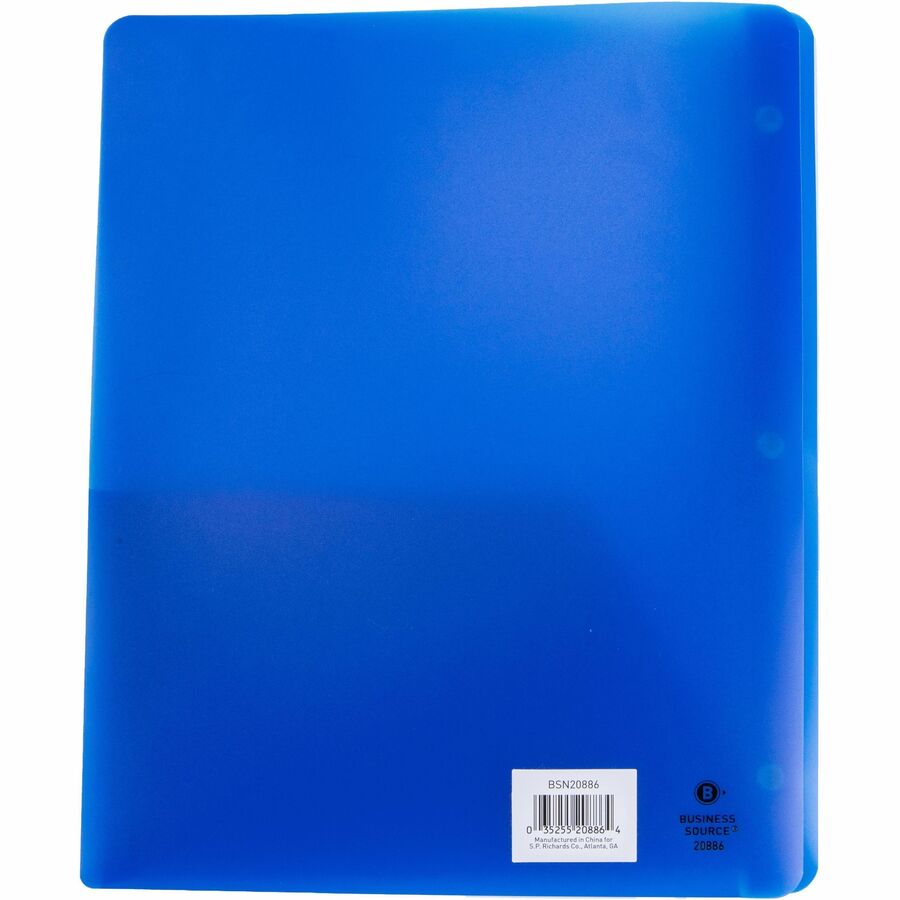 Business Source Letter Portfolio - 8 1/2" x 11" - 50 Sheets Capacity - 3 x Prong Fastener - 2 Pocket - Blue - 1 Each
