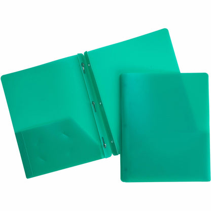 Business Source Letter Portfolio - 8 1/2" x 11" - 50 Sheets Capacity - 3 x Prong Fastener - 2 Pocket - Green - 1 Each