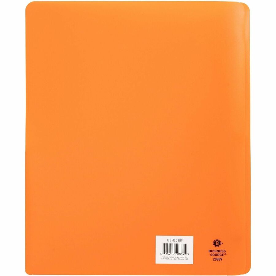 Business Source Letter Portfolio - 8 1/2" x 11" - 50 Sheets Capacity - 3 x Prong Fastener - 2 Pocket - Orange - 1 Each