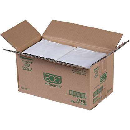 Eco-Products 6" Plantware High-heat Forks - 1 Piece(s) - Fork - 1 x Fork - Disposable - Pearl White - 50/Pack - 20 / Car