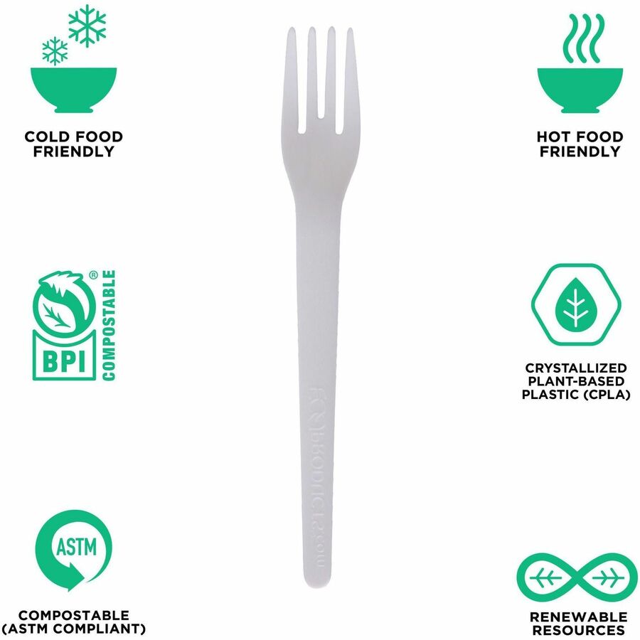 Eco-Products 6" Plantware High-heat Forks - 1 Piece(s) - Fork - 1 x Fork - Disposable - Pearl White - 50/Pack - 20 / Car