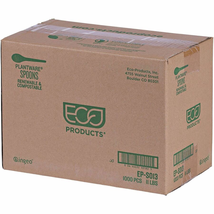 Eco-Products 6" Plantware High-heat Spoons - 1 Piece(s) - Spoon - 1 x Spoon - Disposable - Pearl White - 50/Pack - 20 / 