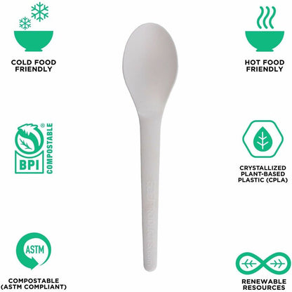 Eco-Products 6" Plantware High-heat Spoons - 1 Piece(s) - Spoon - 1 x Spoon - Disposable - Pearl White - 50/Pack - 20 / 