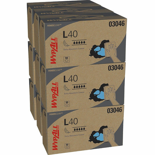 Wypall Power Clean L40 Extra Absorbent Towels - 10" Width x 10.80" Length - White - 90/Box - 1 Carton