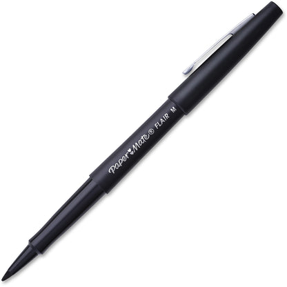 Paper Mate Flair Medium Point Porous Markers - 0.7 mm Pen Point - Black Ink - Water Based - Black Barrel - Felt Tip - 36