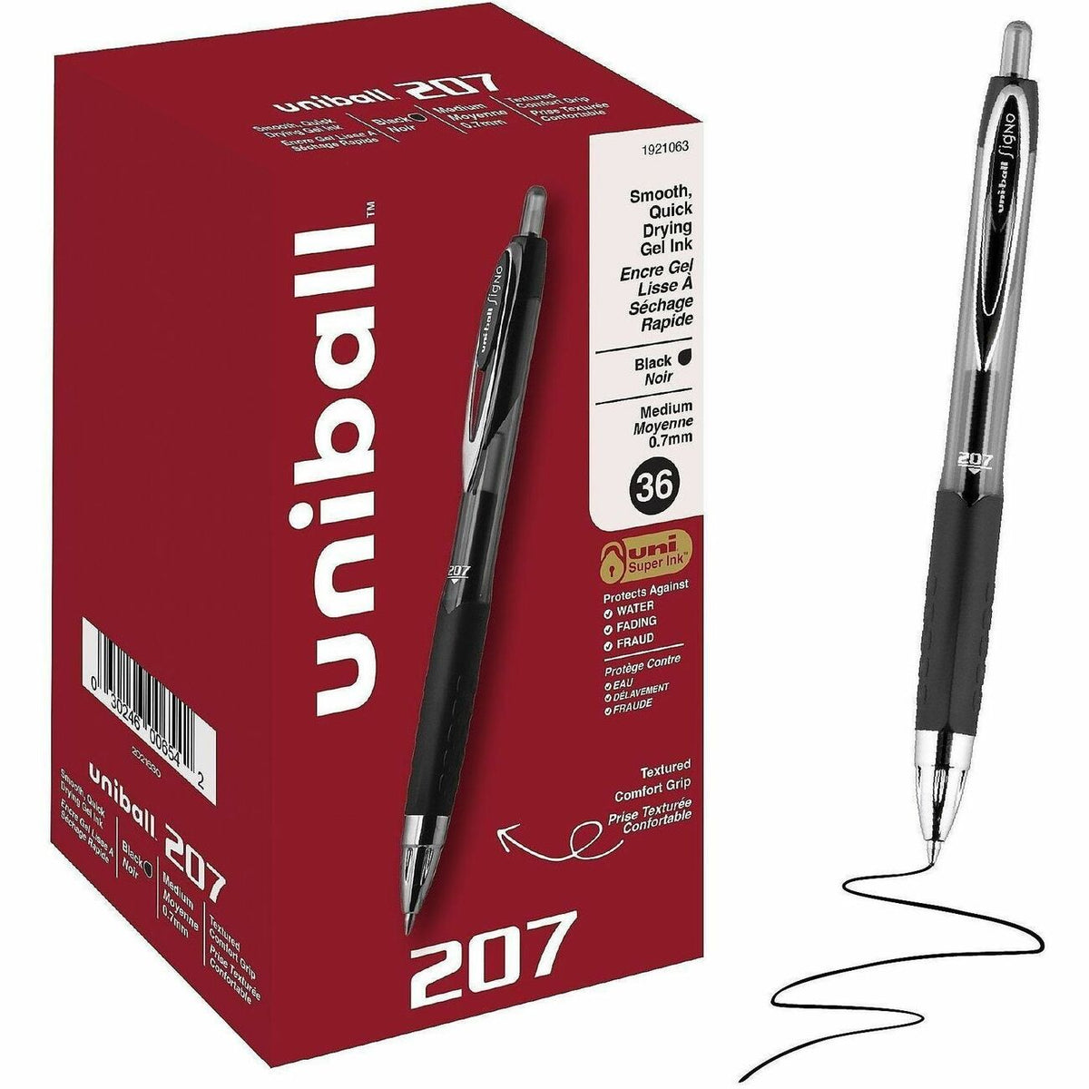 uniball™ 207 Gel Pen - 0.7 mm Pen Point - Refillable - Retractable - Black Ink - Pigment-based - 36 / Pack