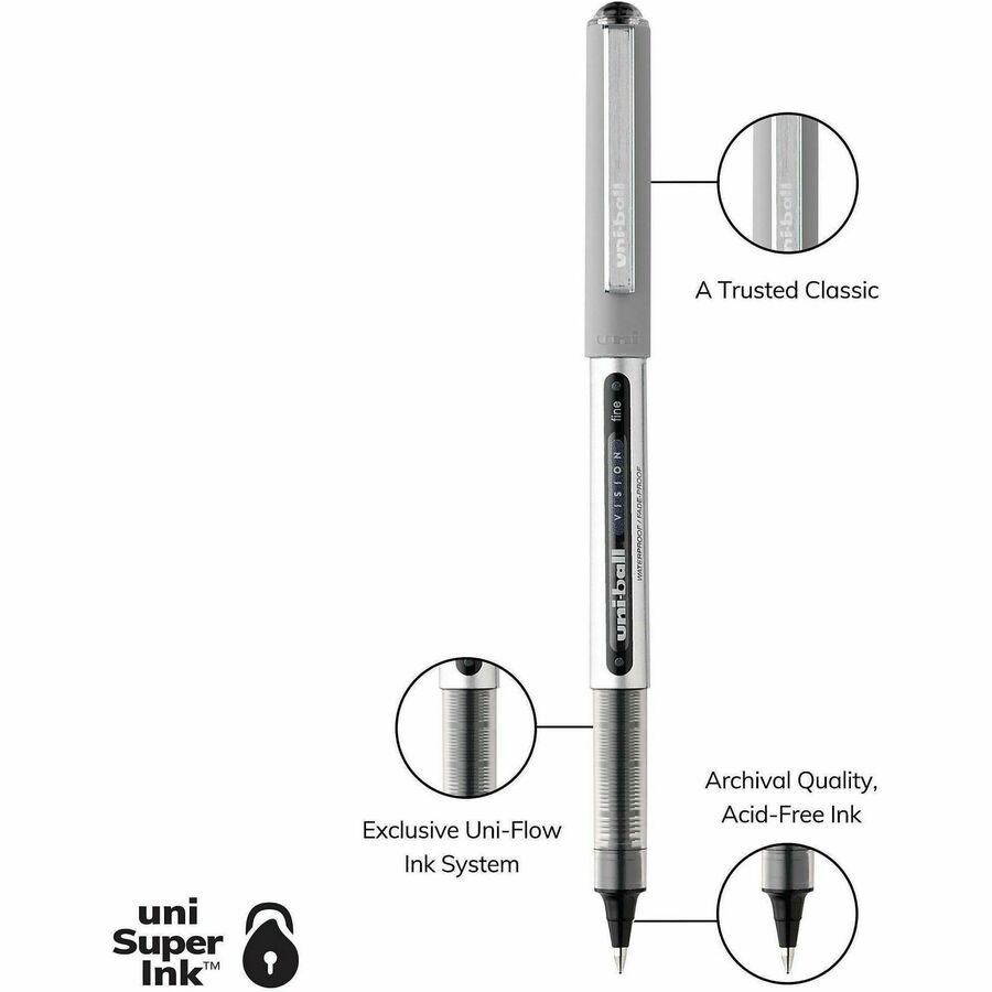 uniball™ Vision Rollerball Pens, Fine Point (0.7mm), Black, 36 Pack - uniball™ Vision Rollerball Pens, Fine Point (0.7mm