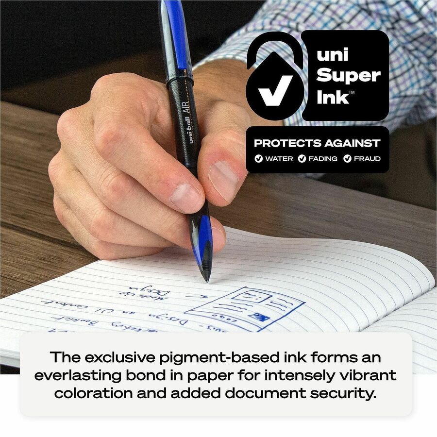uniball™ Air Porous Point Pen - 0.7 mm Medium Conical Pen Point - Black Ink - Black Barrel - 12 / Dozen