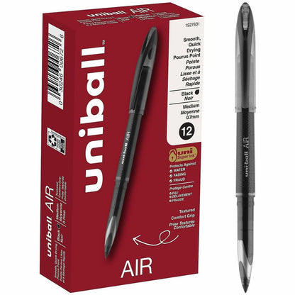 uniball™ Air Porous Point Pen - 0.7 mm Medium Conical Pen Point - Black Ink - Black Barrel - 12 / Dozen