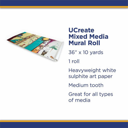 UCreate Mixed Media Paper Roll - Art Project, Drawing, Banner, Mural - 1" Height x 36" Width x 30 ft Length - White - 1 