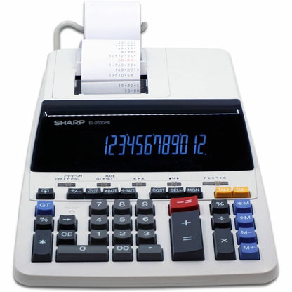 SHARP® EL-2630PIII 12-Digit Commercial Printing Calculator - Independent Memory, Sign Change, Backspace Key, Double Zero