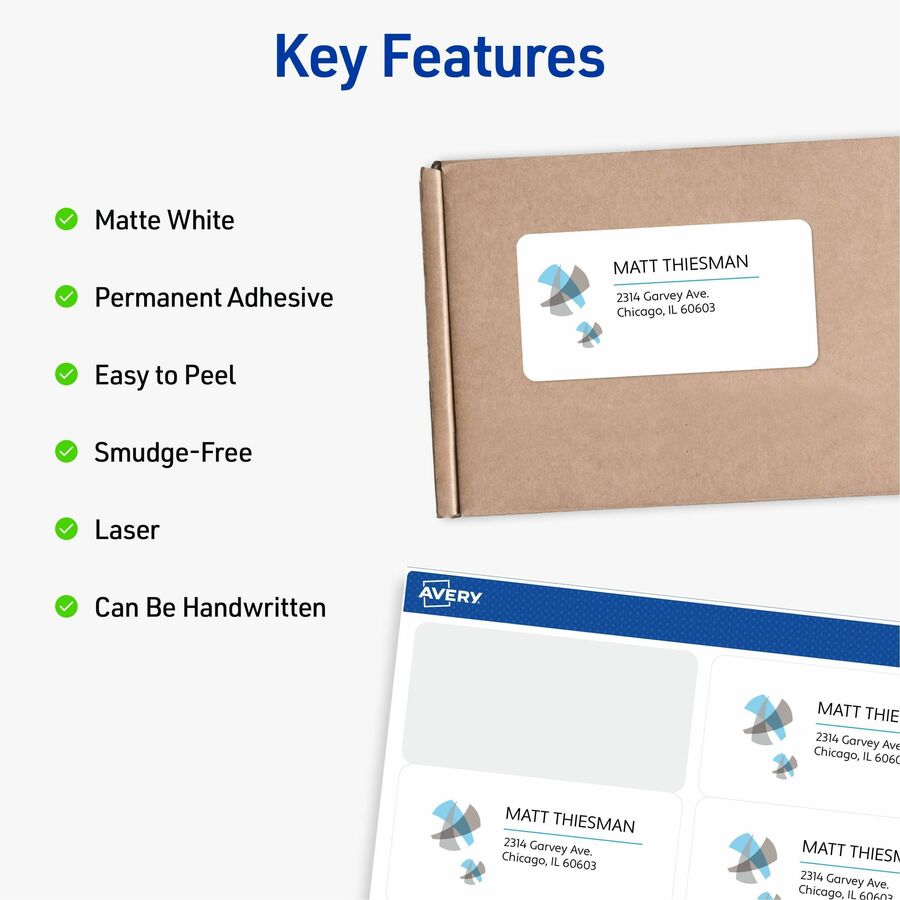 Avery® Shipping Labels, Sure Feed, 2" x 4" , 5,000 Labels (95910) - 2" Width x 4" Length - Permanent Adhesive - Rectangl