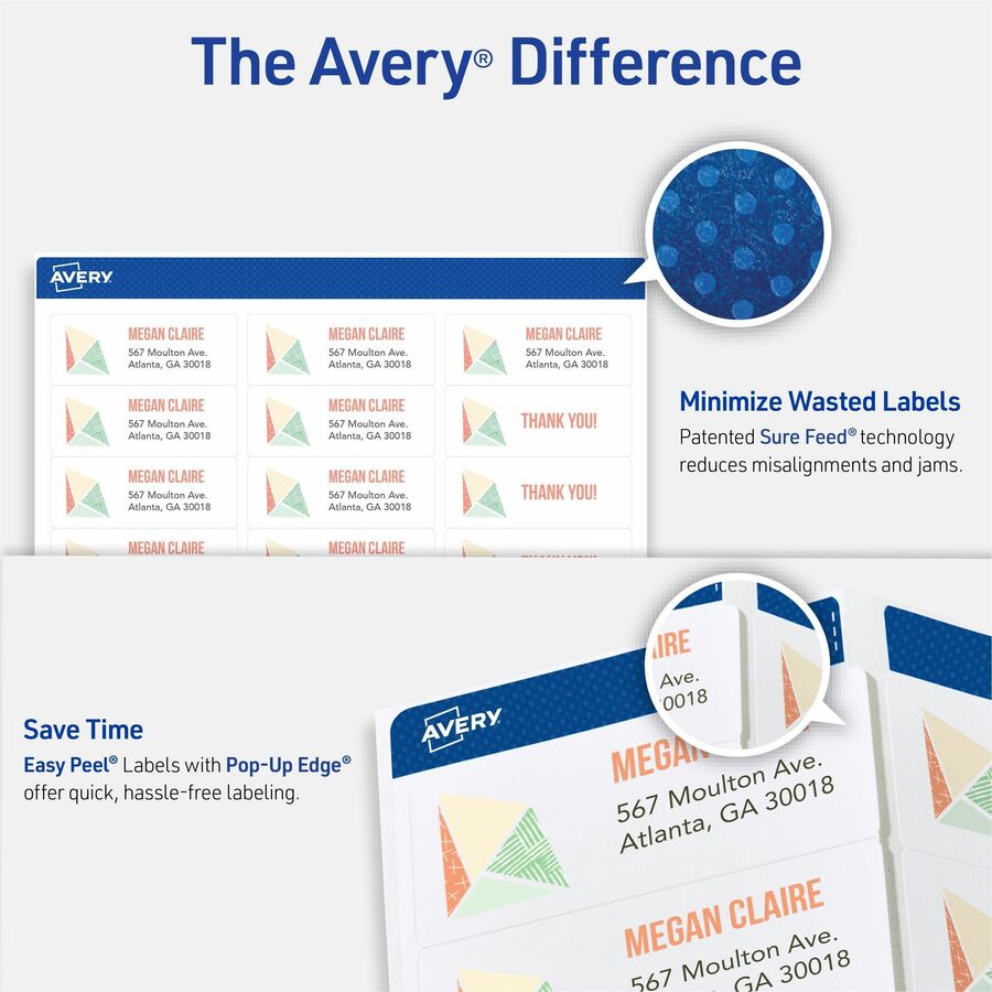 Avery® TrueBlock White Shipping Labels - 1" Width x 2 5/8" Length - Permanent Adhesive - Rectangle - Laser - Matte White