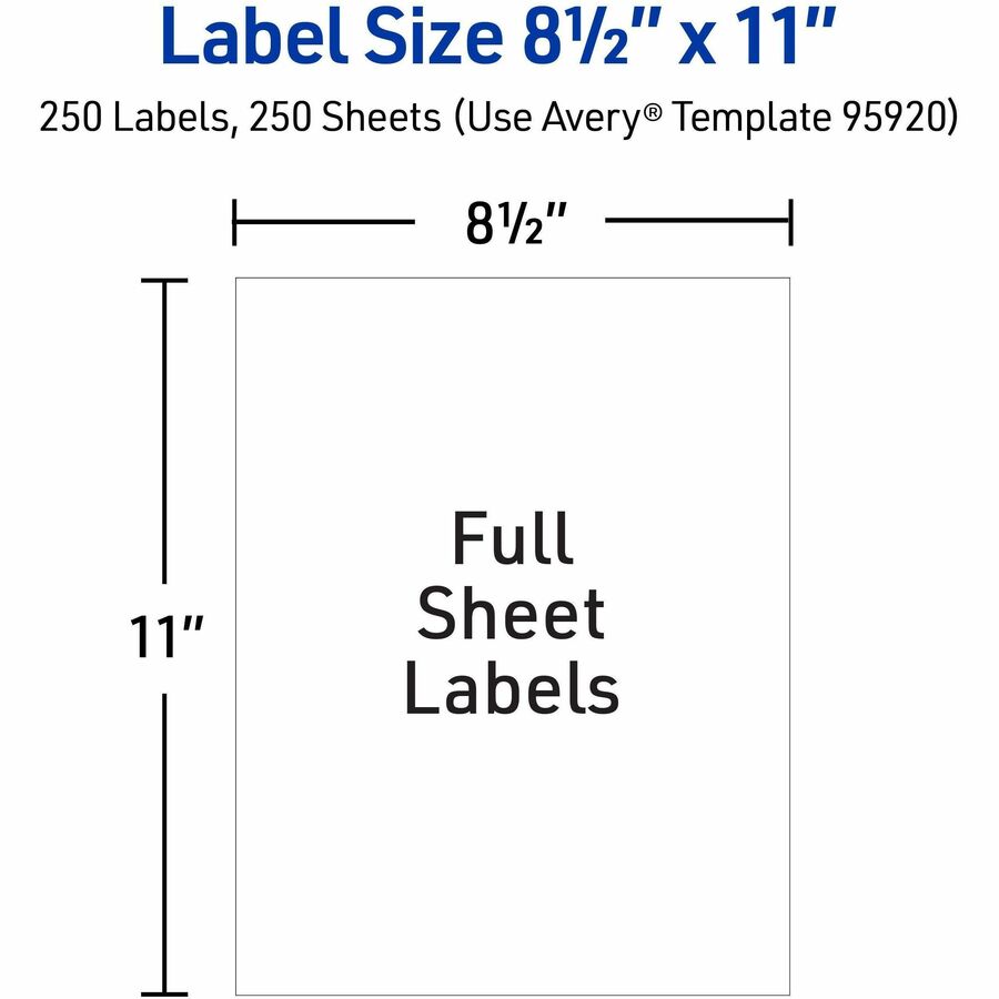 Avery® Shipping Address Labels, 250 Labels, Full Sheet Labels, Permanent (95920) - x 8 1/2" Width x 11" Length - Full Sh