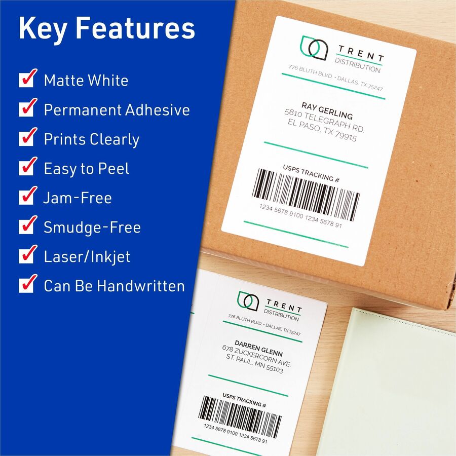 Avery® Address Label - x 5 1/2" Width x 8 1/2" Length - Half Sheet - Permanent Adhesive - Rectangle - Laser, Inkjet - Ma