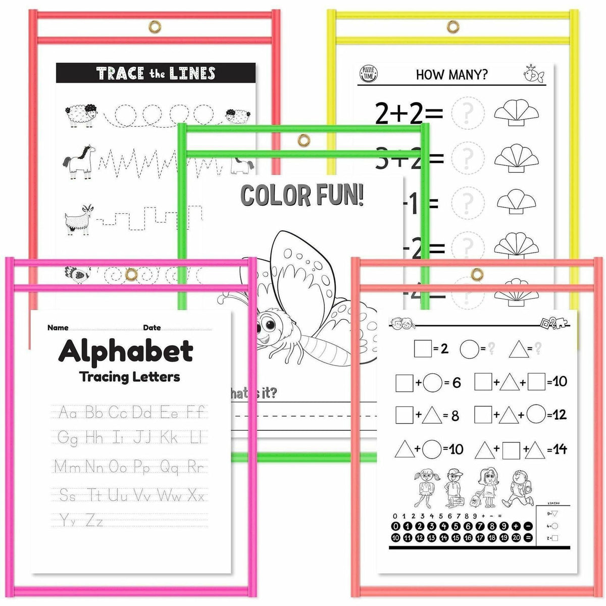 C-Line Reusable Dry Erase Pockets, Assorted, 9 x 12, 25/BX - Neon Red, Neon Orange, Neon Yellow, Neon Green, Neon Pink F