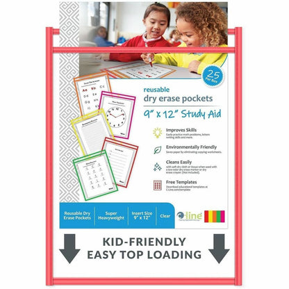 C-Line Reusable Dry Erase Pockets, Assorted, 9 x 12, 25/BX - Neon Red, Neon Orange, Neon Yellow, Neon Green, Neon Pink F