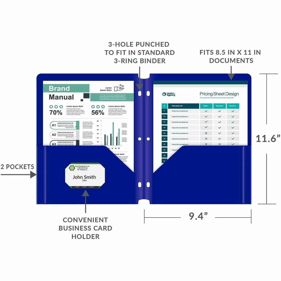 C-Line Letter Pocket Folder - 8 1/2" x 11" - 2 Pocket - Blue - Heavyweight - 25 / Box