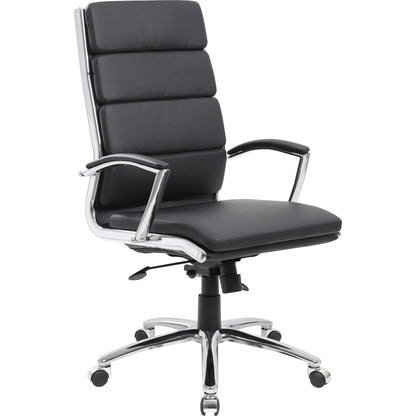 Boss Contemporary Executive Highback In Caressoft Plus - Black Seat Color - Vinyl Seat Material - Chrome, Black Frame Co