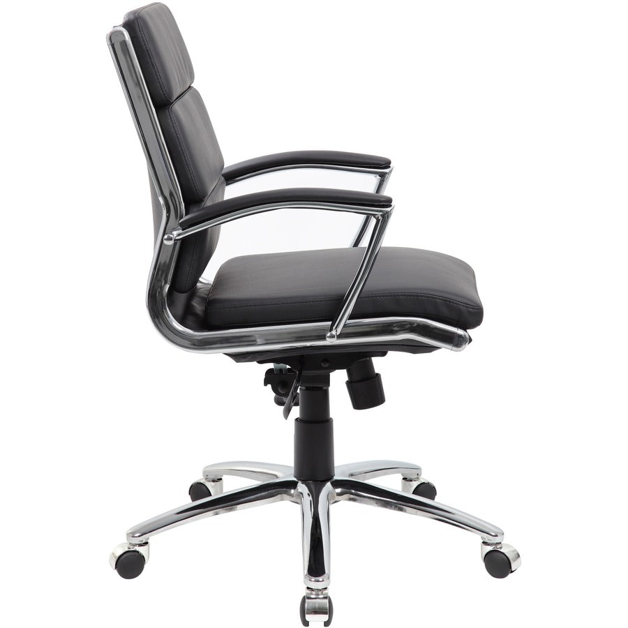 Boss Contemporary Executive Midback In Caressoft Plus - Black Seat Color - Vinyl Seat Material - Chrome, Black Frame Col