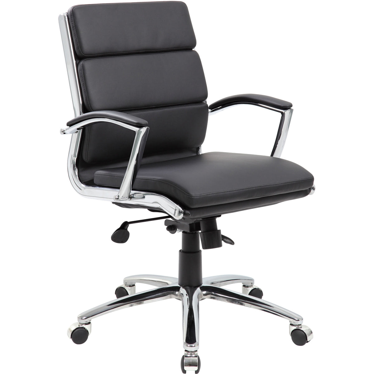 Boss Contemporary Executive Midback In Caressoft Plus - Black Seat Color - Vinyl Seat Material - Chrome, Black Frame Col