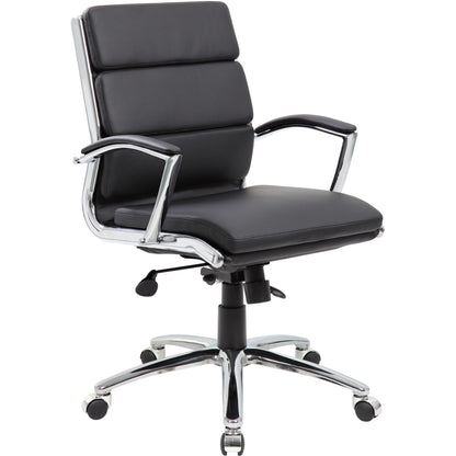 Boss Contemporary Executive Midback In Caressoft Plus - Black Seat Color - Vinyl Seat Material - Chrome, Black Frame Col