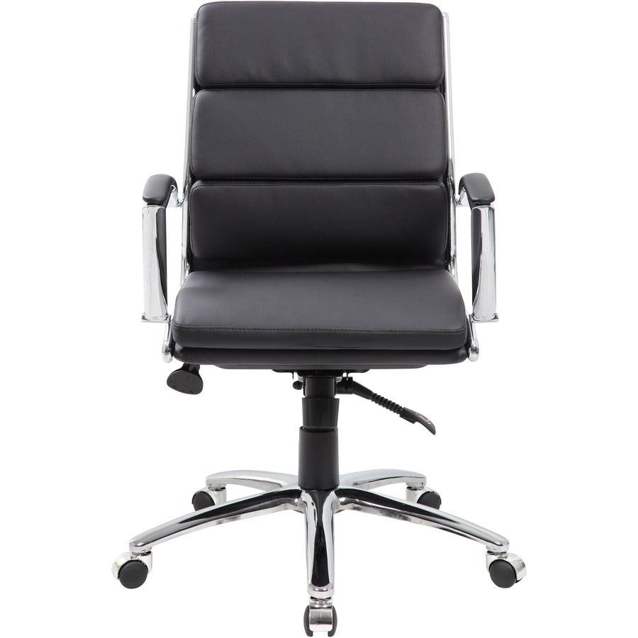 Boss Contemporary Executive Midback In Caressoft Plus - Black Seat Color - Vinyl Seat Material - Chrome, Black Frame Col