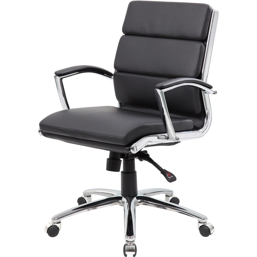 Boss Contemporary Executive Midback In Caressoft Plus - Black Seat Color - Vinyl Seat Material - Chrome, Black Frame Col