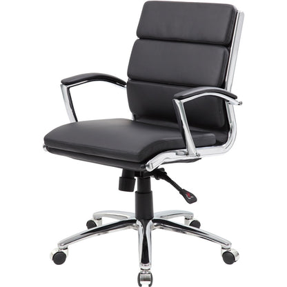 Boss Contemporary Executive Midback In Caressoft Plus - Black Seat Color - Vinyl Seat Material - Chrome, Black Frame Col