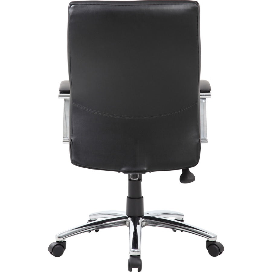 Boss Leatherplus Executive Chair with Chrome Accent - Black Seat Color - LeatherPlus Seat Material - Chrome, Black Frame